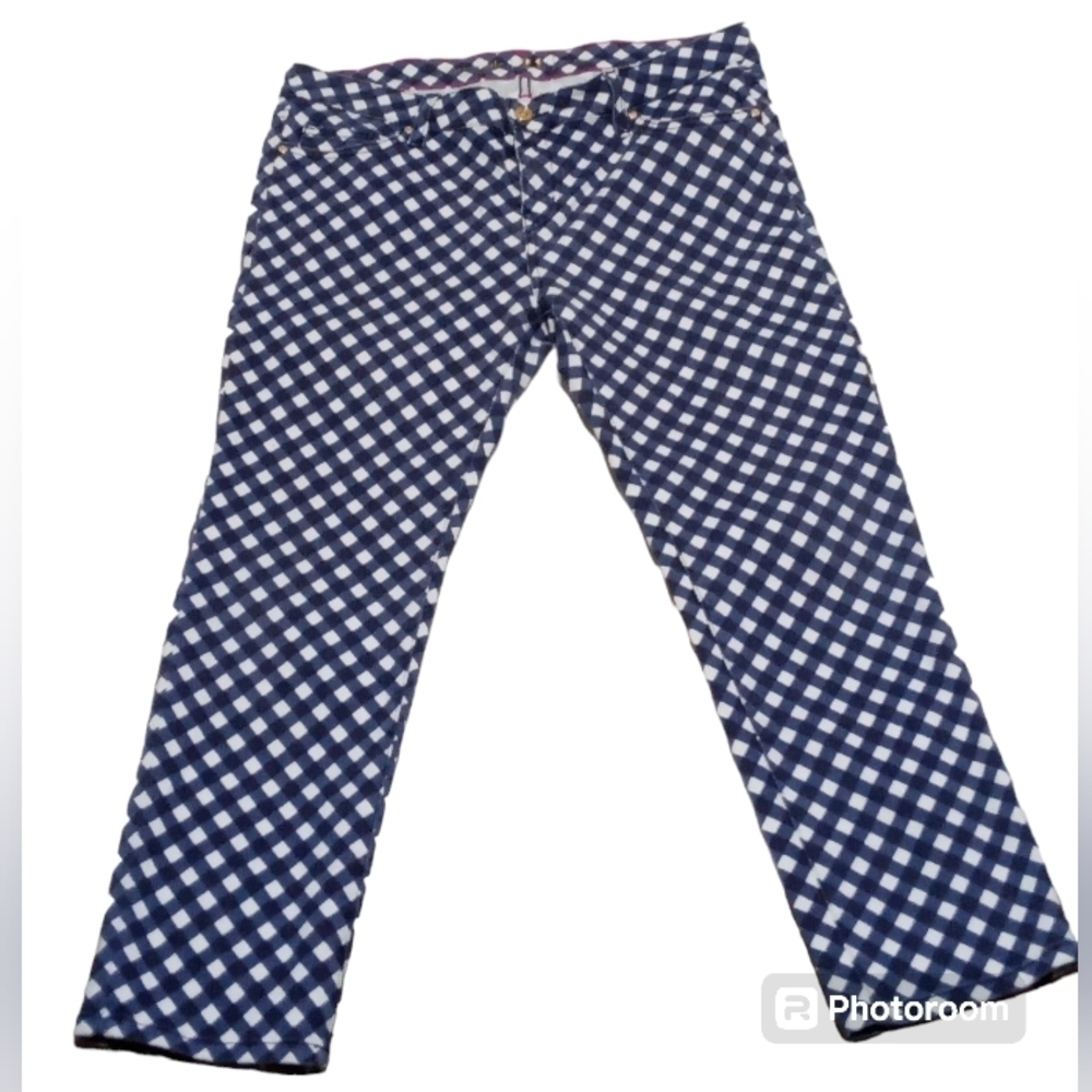 Kate Spade Blue and White Checkered Skinny capri Jeans